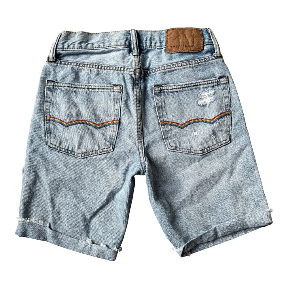 Vintage AE Pride Rainbow Bermuda Denim Shorts‎ 26 High Rise Distressed Rare